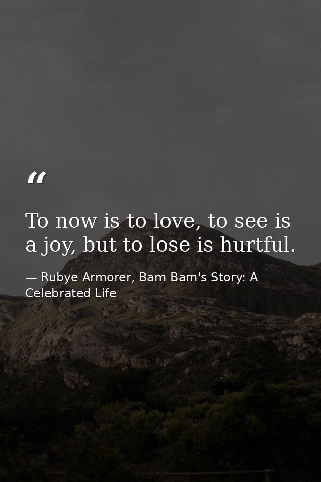 To now is to love, to see is a joy, but to lose is hurtful. — Rubye Armorer, Bam Bam's Story: A Celebrated Life
