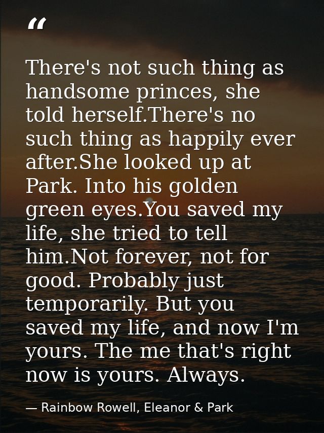 There's not such thing as handsome princes, she told herself.There's no such thing as happily ever after.She looked up a — Rainbow Rowell, Eleanor & Park