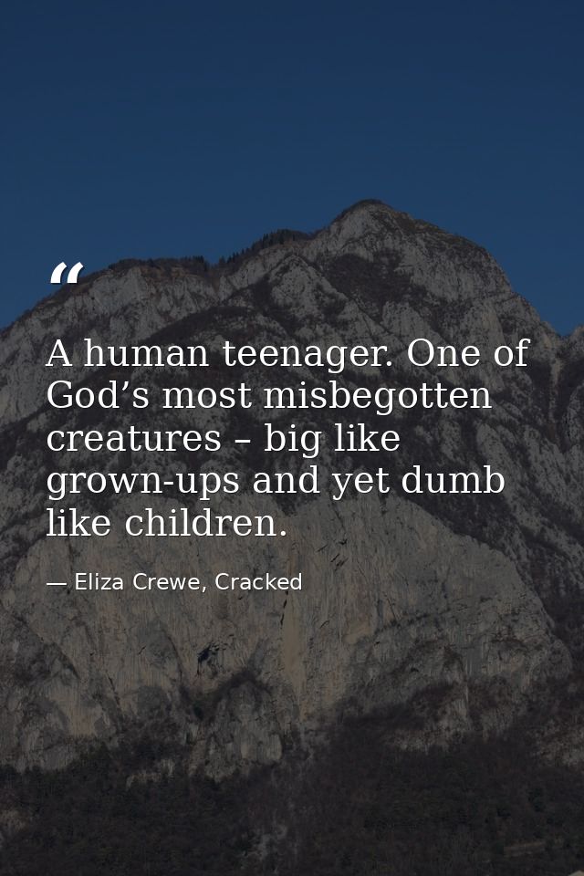 A human teenager. One of God’s most misbegotten creatures – big like grown-ups and yet dumb like children. — Eliza Crewe, Cracked