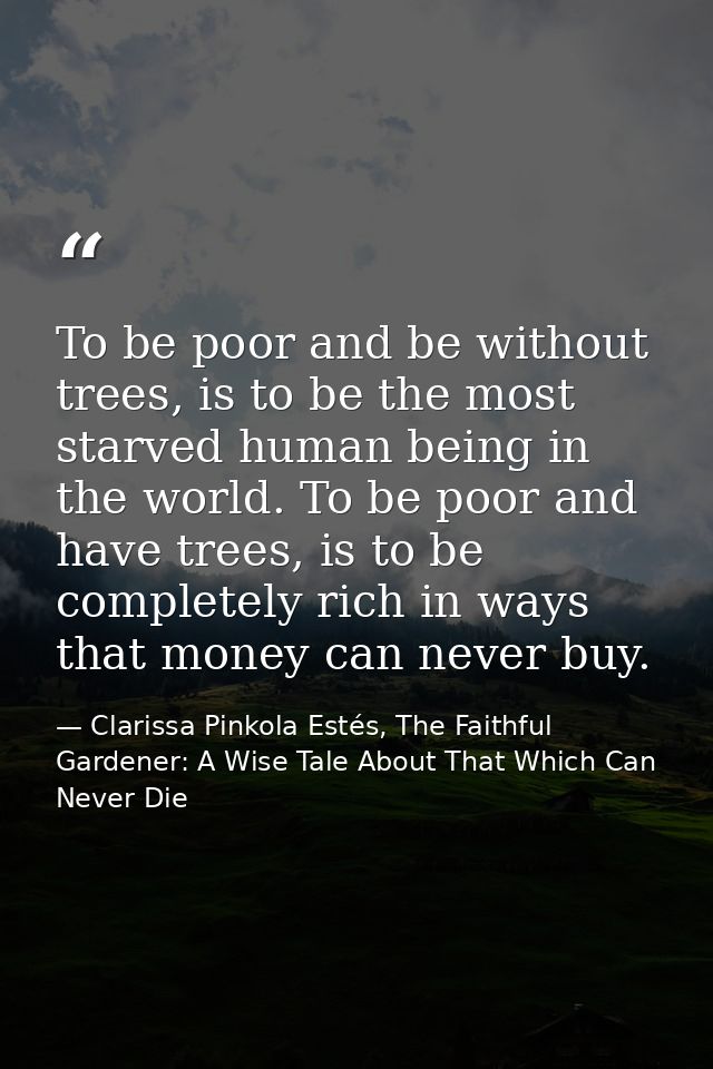 To be poor and be without trees, is to be the most starved human being in the world. To be poor and have trees, is to be — Clarissa Pinkola Estés, The Faithful Gardener: A Wise Tale About That Which Can Never Die