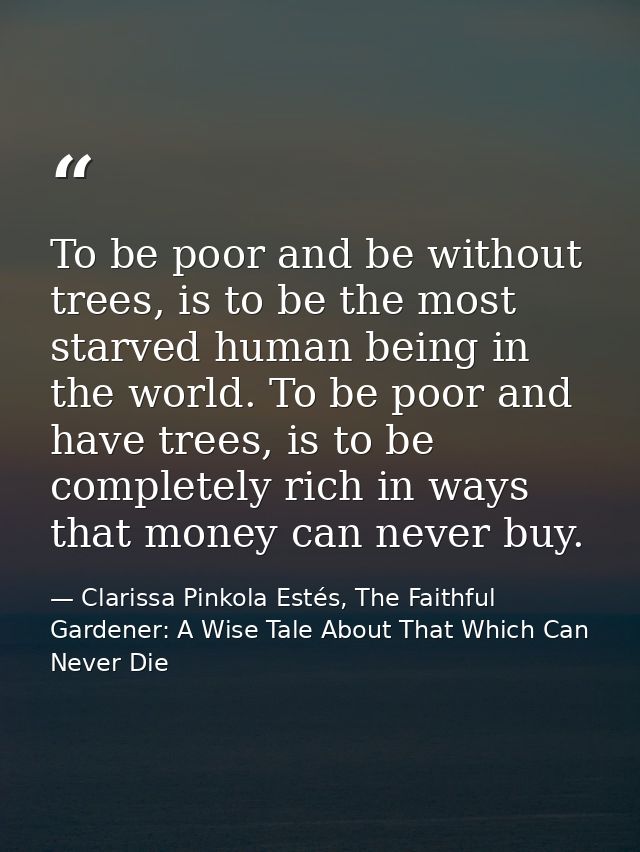 To be poor and be without trees, is to be the most starved human being in the world. To be poor and have trees, is to be — Clarissa Pinkola Estés, The Faithful Gardener: A Wise Tale About That Which Can Never Die