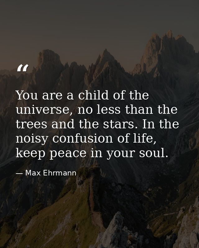 You are a child of the universe, no less than the trees and the stars. In the noisy confusion of life, keep peace in you — Max Ehrmann