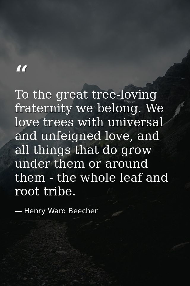 To the great tree-loving fraternity we belong. We love trees with universal and unfeigned love, and all things that do g — Henry Ward Beecher