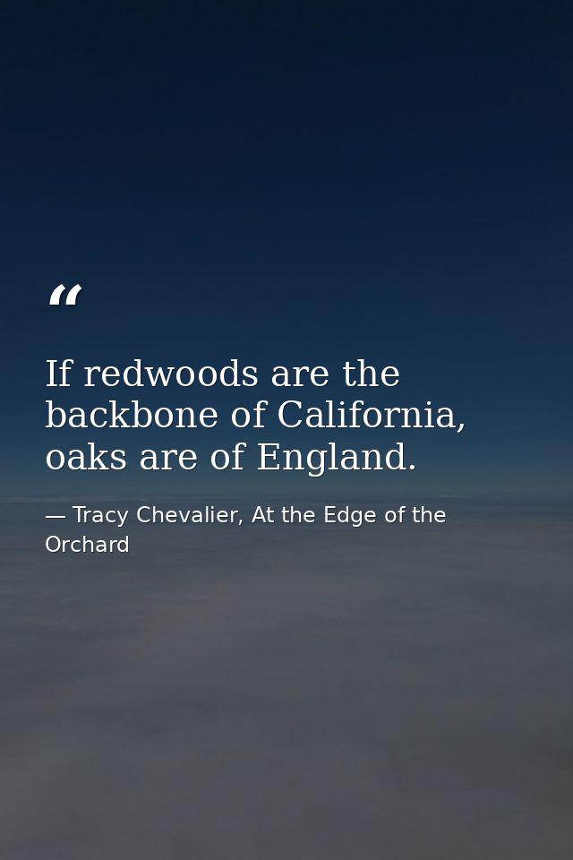If redwoods are the backbone of California, oaks are of England. — Tracy Chevalier, At the Edge of the Orchard