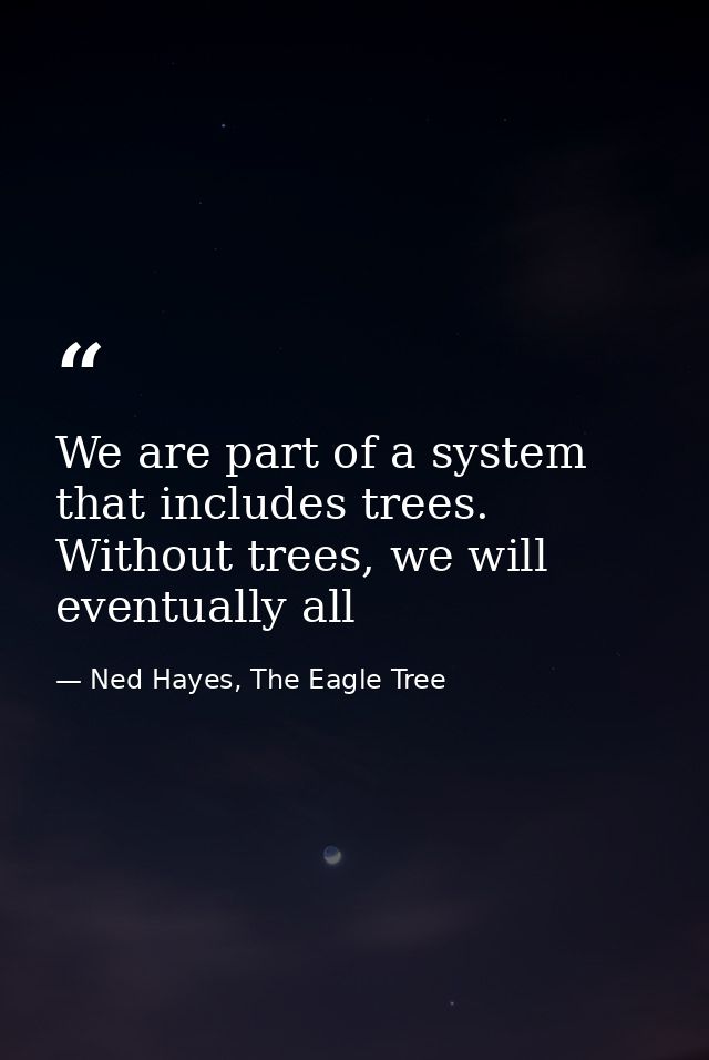 We are part of a system that includes trees. Without trees, we will eventually all — Ned Hayes, The Eagle Tree