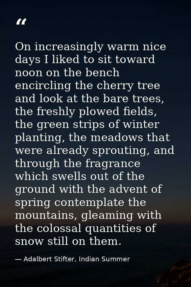 On increasingly warm nice days I liked to sit toward noon on the bench encircling the cherry tree and look at the bare t — Adalbert Stifter, Indian Summer