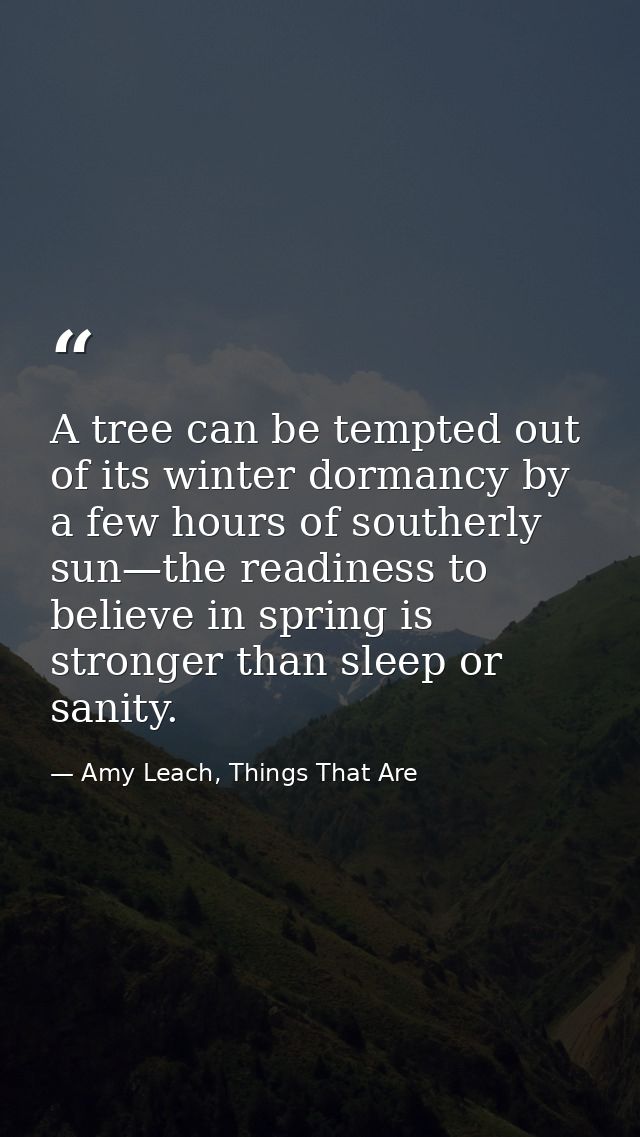 A tree can be tempted out of its winter dormancy by a few hours of southerly sun—the readiness to believe in spring is s — Amy Leach, Things That Are
