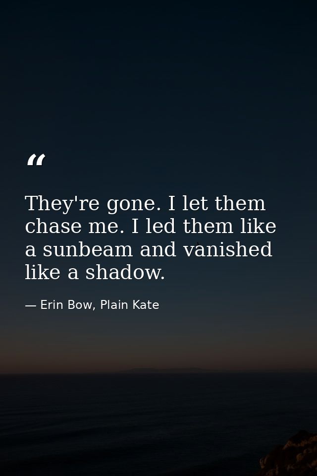 They're gone. I let them chase me. I led them like a sunbeam and vanished like a shadow. — Erin Bow, Plain Kate