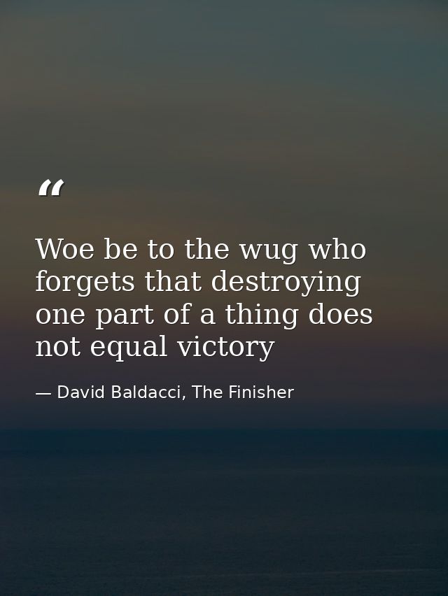 Woe be to the wug who forgets that destroying one part of a thing does not equal victory — David Baldacci, The Finisher