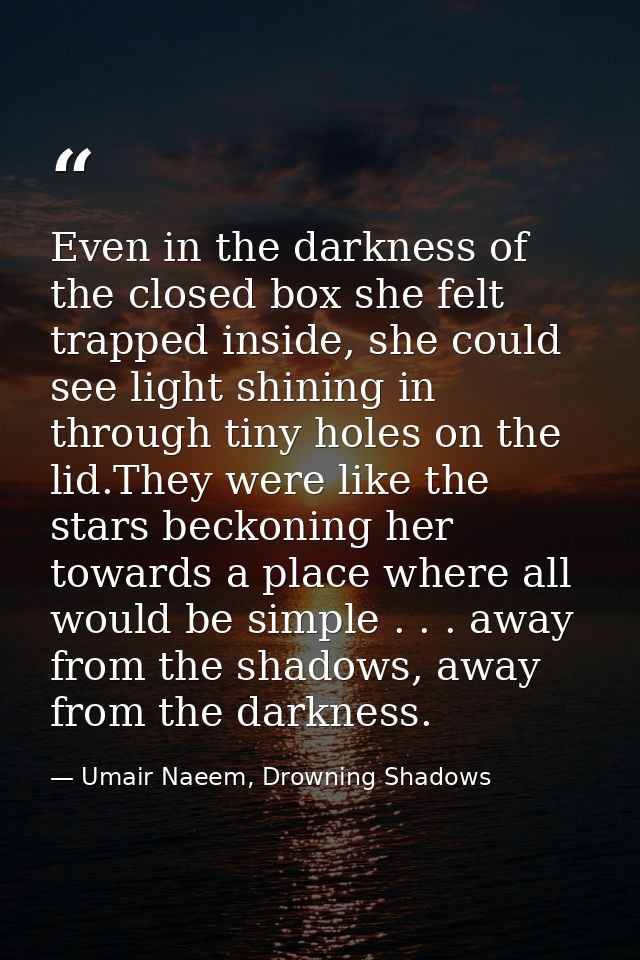 Even in the darkness of the closed box she felt trapped inside, she could see light shining in through tiny holes on the — Umair Naeem, Drowning Shadows