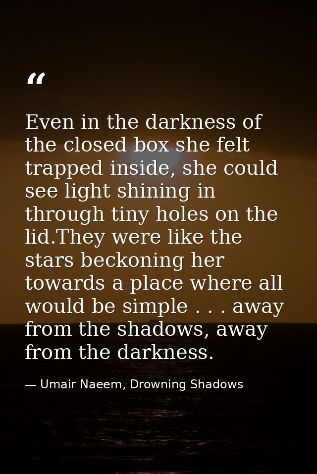 Even in the darkness of the closed box she felt trapped inside, she could see light shining in through tiny holes on the — Umair Naeem, Drowning Shadows