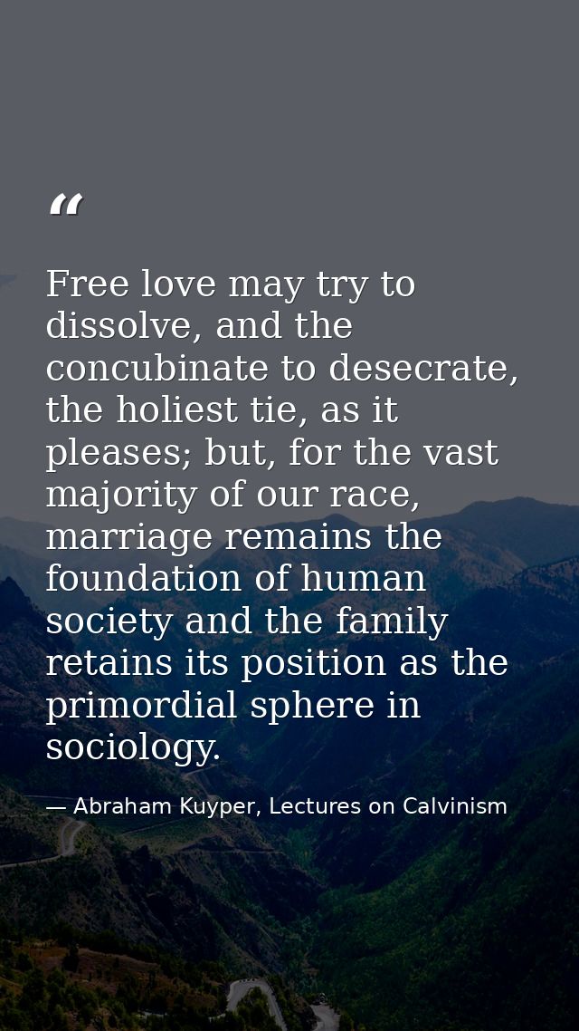 Free love may try to dissolve, and the concubinate to desecrate, the holiest tie, as it pleases; but, for the vast major — Abraham Kuyper, Lectures on Calvinism