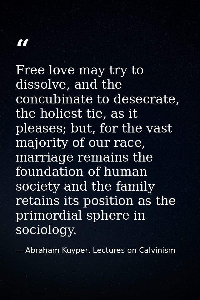Free love may try to dissolve, and the concubinate to desecrate, the holiest tie, as it pleases; but, for the vast major — Abraham Kuyper, Lectures on Calvinism