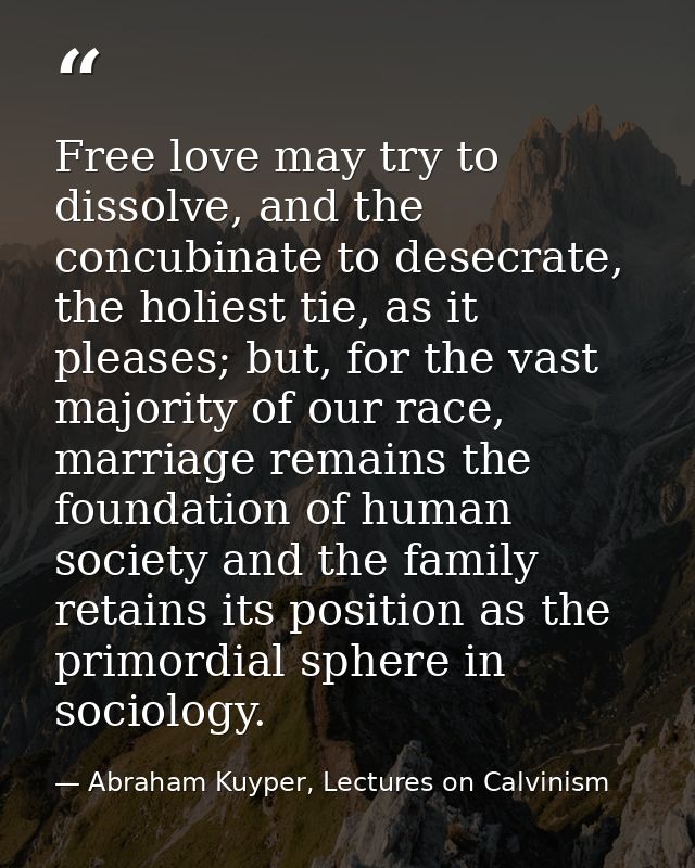 Free love may try to dissolve, and the concubinate to desecrate, the holiest tie, as it pleases; but, for the vast major — Abraham Kuyper, Lectures on Calvinism