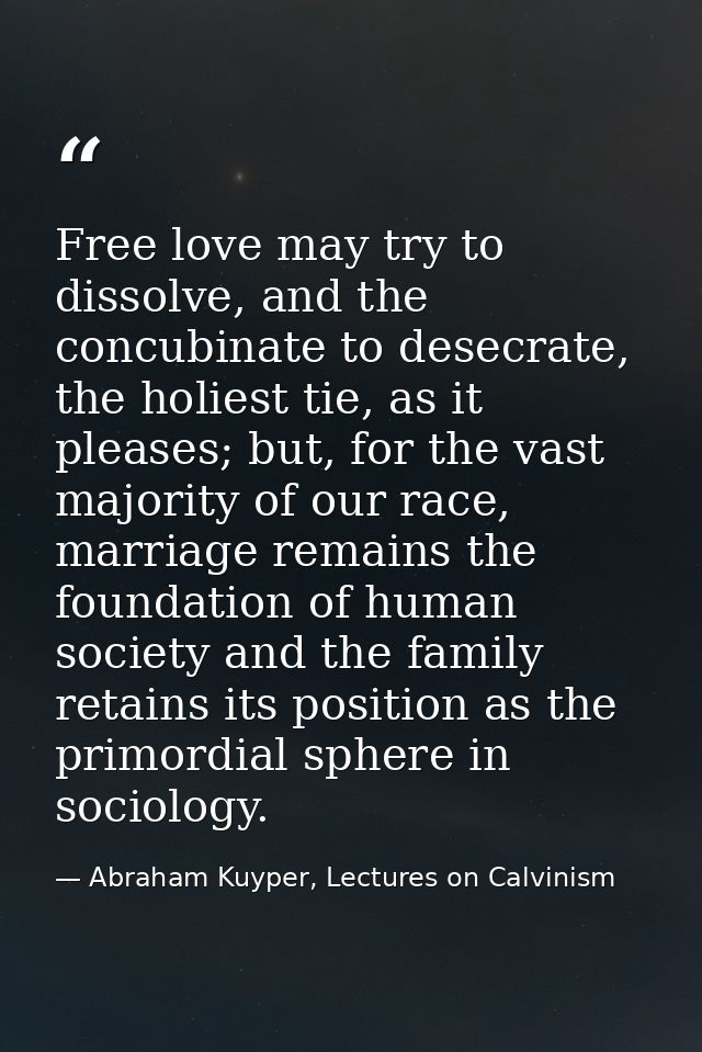 Free love may try to dissolve, and the concubinate to desecrate, the holiest tie, as it pleases; but, for the vast major — Abraham Kuyper, Lectures on Calvinism