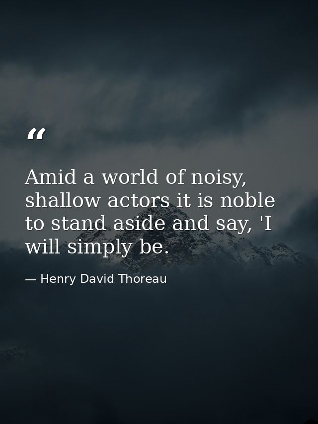 Amid a world of noisy, shallow actors it is noble to stand aside and say, 'I will simply be. — Henry David Thoreau