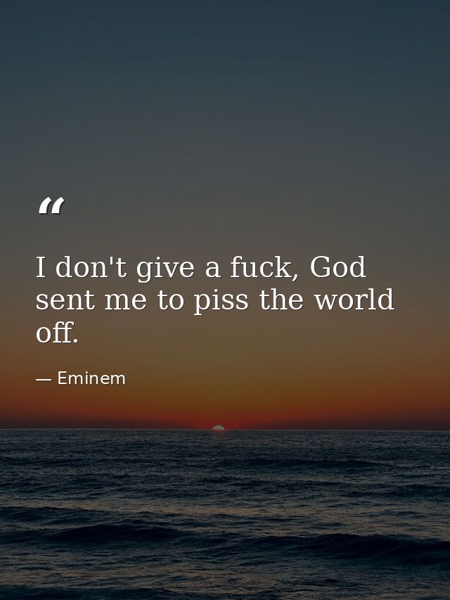 I don't give a fuck, God sent me to piss the world off. — Eminem