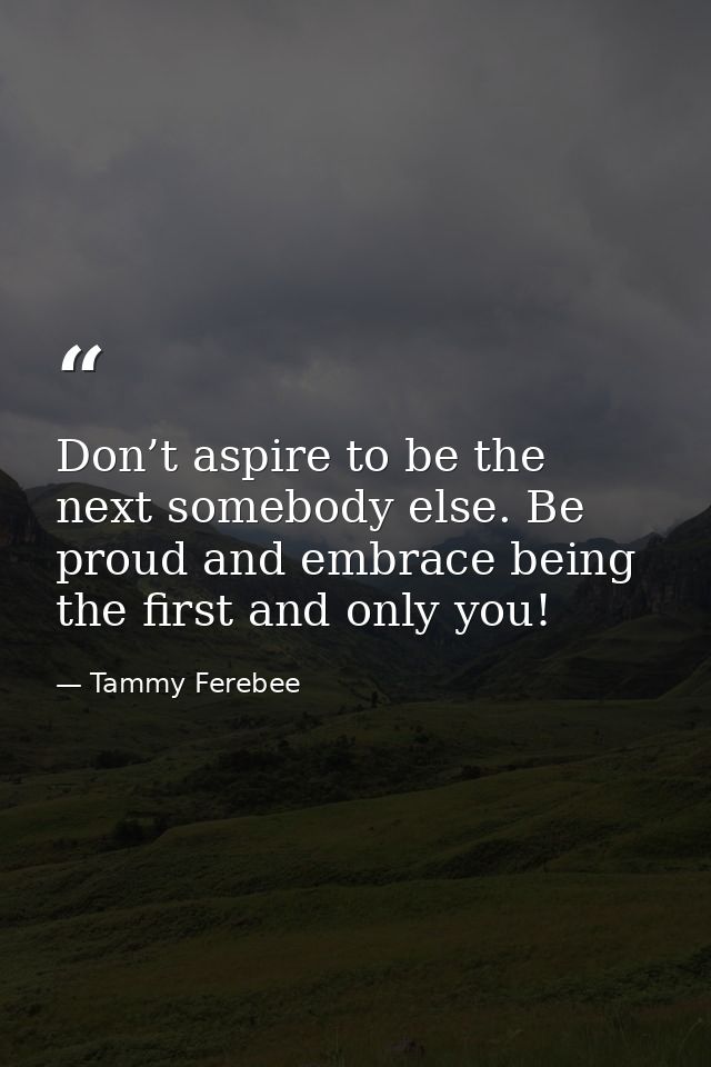 Don’t aspire to be the next somebody else. Be proud and embrace being the first and only you! — Tammy Ferebee