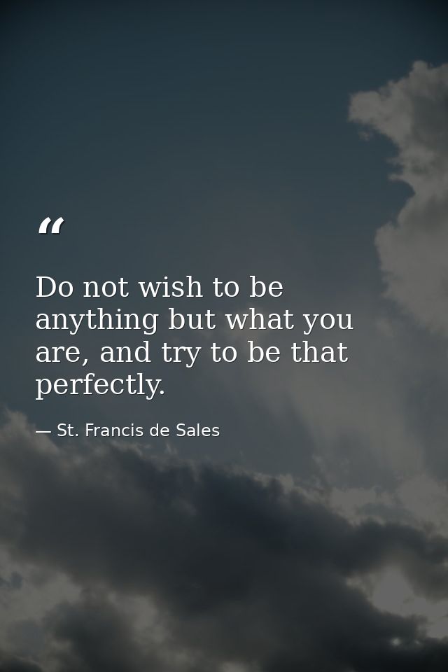Do not wish to be anything but what you are, and try to be that perfectly. — St. Francis de Sales