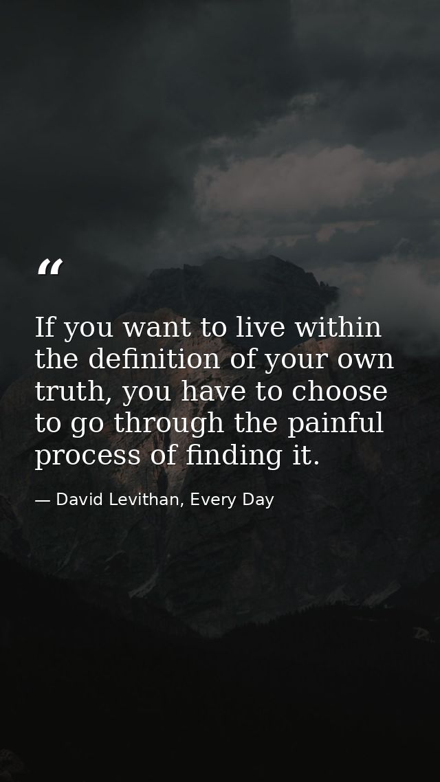 If you want to live within the definition of your own truth, you have to choose to go through the painful process of fin — David Levithan, Every Day