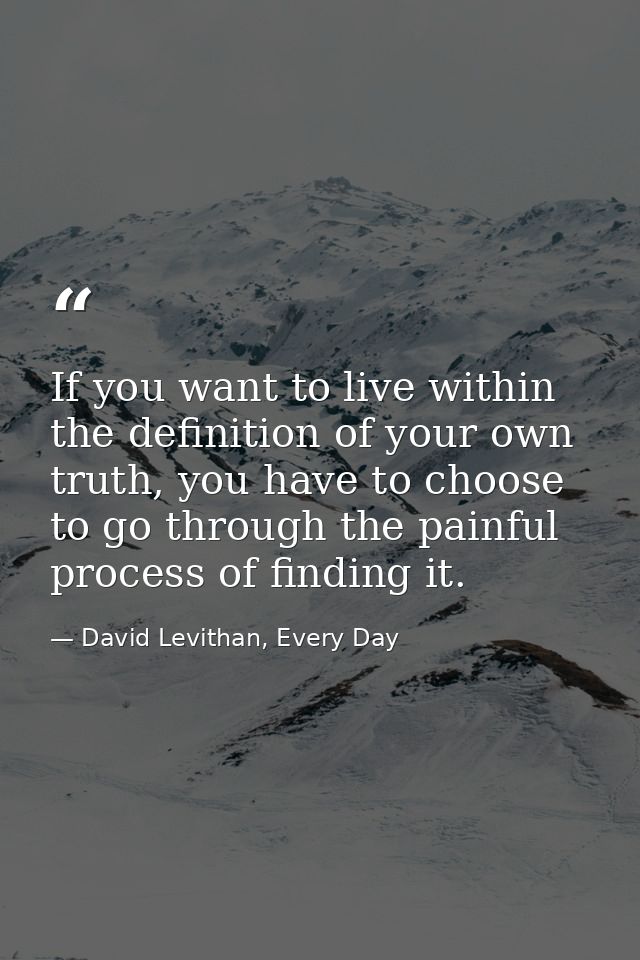 If you want to live within the definition of your own truth, you have to choose to go through the painful process of fin — David Levithan, Every Day