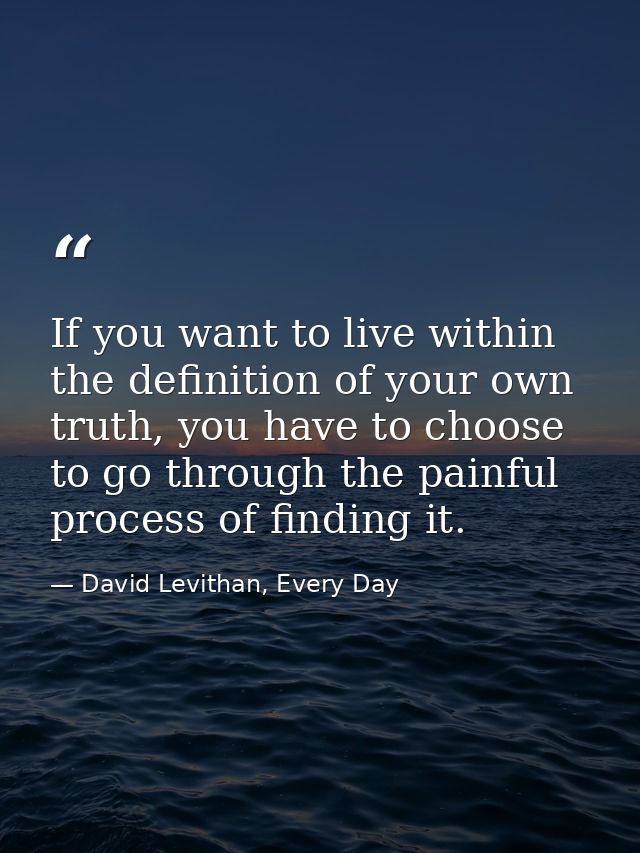 If you want to live within the definition of your own truth, you have to choose to go through the painful process of fin — David Levithan, Every Day
