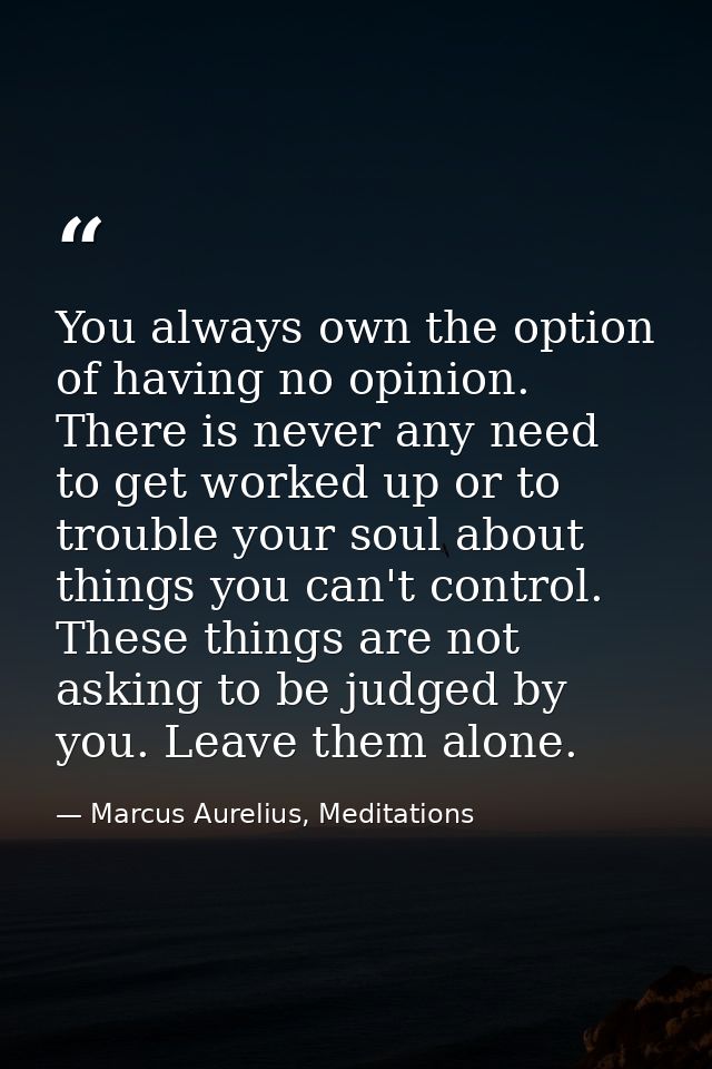 You always own the option of having no opinion. There is never any need to get worked up or to trouble your soul about t — Marcus Aurelius, Meditations