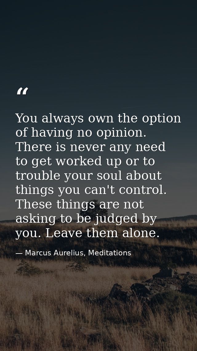 You always own the option of having no opinion. There is never any need to get worked up or to trouble your soul about t — Marcus Aurelius, Meditations