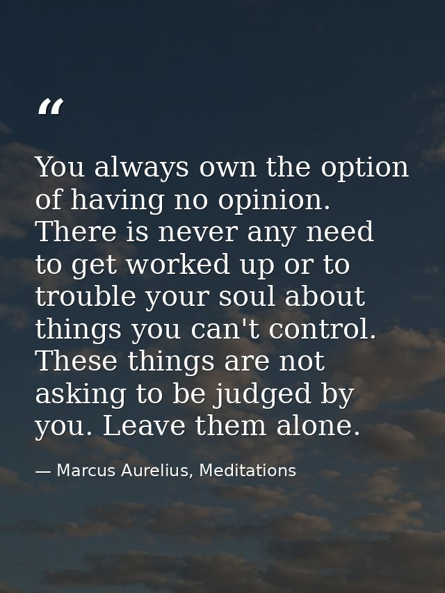 You always own the option of having no opinion. There is never any need to get worked up or to trouble your soul about t — Marcus Aurelius, Meditations
