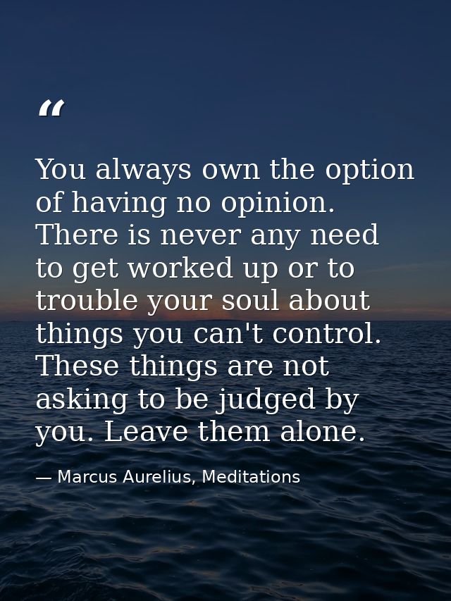 You always own the option of having no opinion. There is never any need to get worked up or to trouble your soul about t — Marcus Aurelius, Meditations
