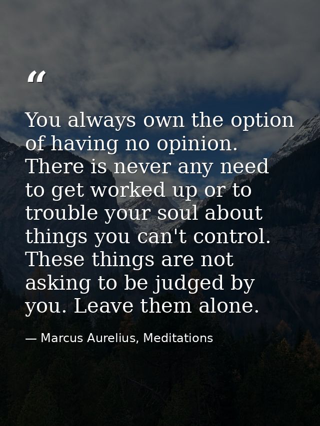 You always own the option of having no opinion. There is never any need to get worked up or to trouble your soul about t — Marcus Aurelius, Meditations