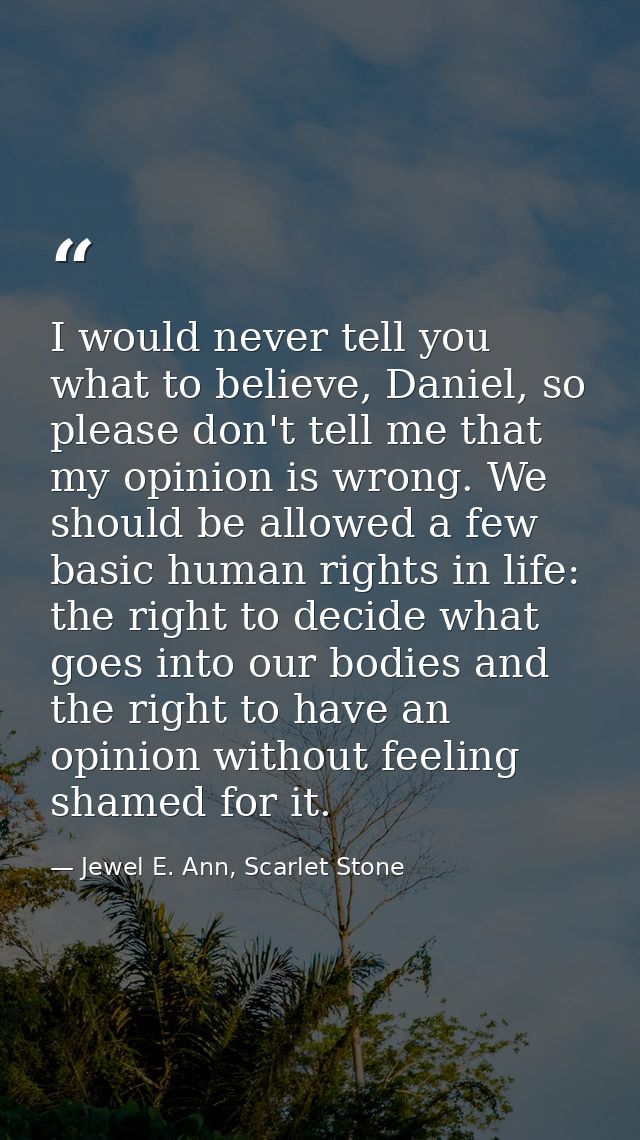 I would never tell you what to believe, Daniel, so please don't tell me that my opinion is wrong. We should be allowed a — Jewel E. Ann, Scarlet Stone