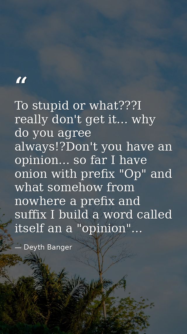 To stupid or what???I really don't get it... why do you agree always!?Don't you have an opinion... so far I have onion w — Deyth Banger