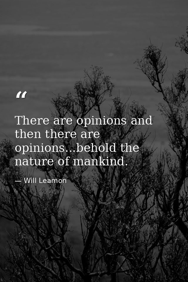There are opinions and then there are opinions...behold the nature of mankind. — Will Leamon