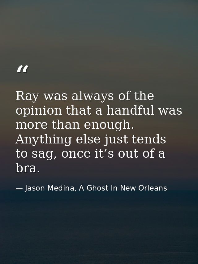 Ray was always of the opinion that a handful was more than enough. Anything else just tends to sag, once it’s out of a b — Jason Medina, A Ghost In New Orleans