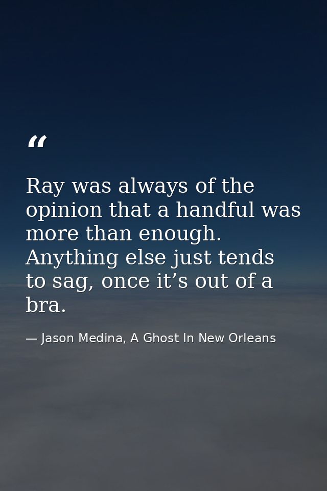 Ray was always of the opinion that a handful was more than enough. Anything else just tends to sag, once it’s out of a b — Jason Medina, A Ghost In New Orleans