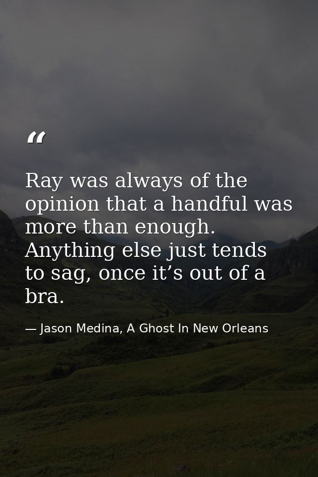Ray was always of the opinion that a handful was more than enough. Anything else just tends to sag, once it’s out of a b — Jason Medina, A Ghost In New Orleans