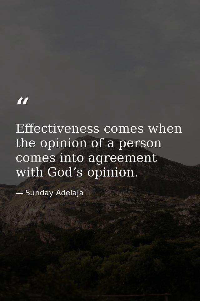 Effectiveness comes when the opinion of a person comes into agreement with God’s opinion. — Sunday Adelaja