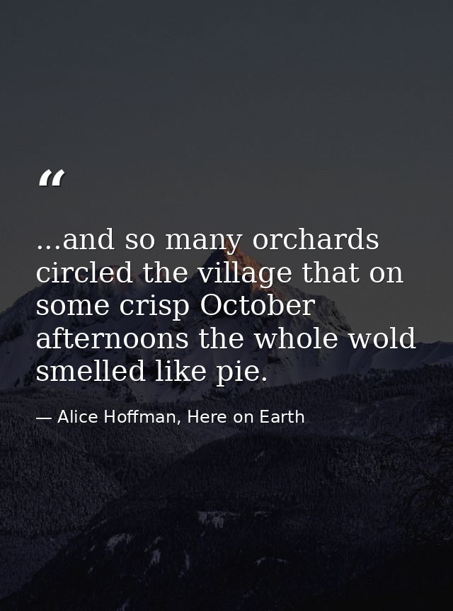 ...and so many orchards circled the village that on some crisp October afternoons the whole wold smelled like pie. — Alice Hoffman, Here on Earth