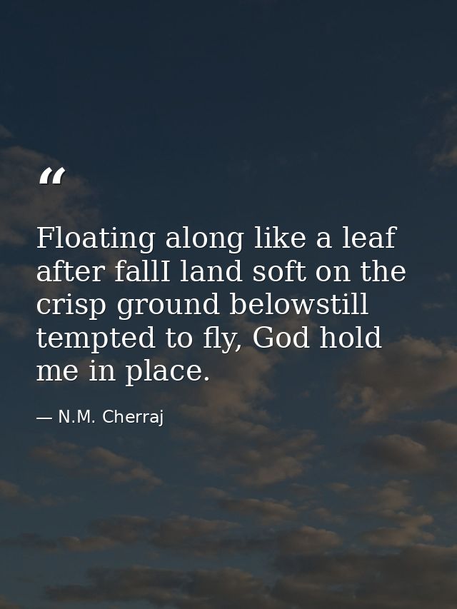 Floating along like a leaf after fallI land soft on the crisp ground belowstill tempted to fly, God hold me in place. — N.M. Cherraj