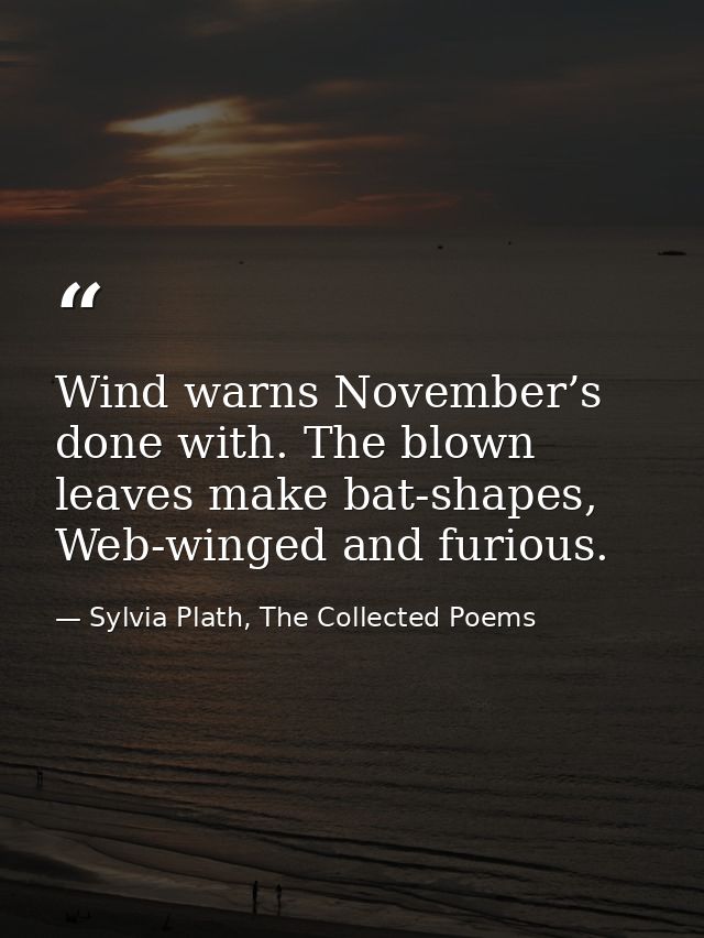 Wind warns November’s done with. The blown leaves make bat-shapes, Web-winged and furious. — Sylvia Plath, The Collected Poems