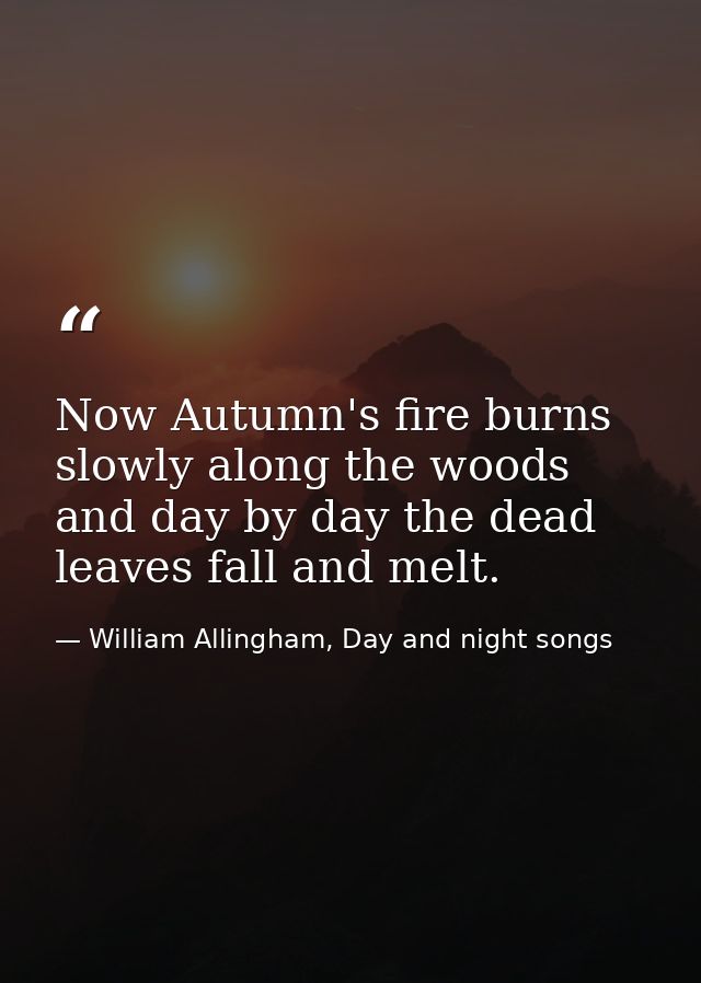 Now Autumn's fire burns slowly along the woods and day by day the dead leaves fall and melt. — William Allingham, Day and night songs