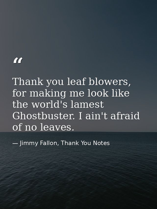 Thank you leaf blowers, for making me look like the world's lamest Ghostbuster. I ain't afraid of no leaves. — Jimmy Fallon, Thank You Notes