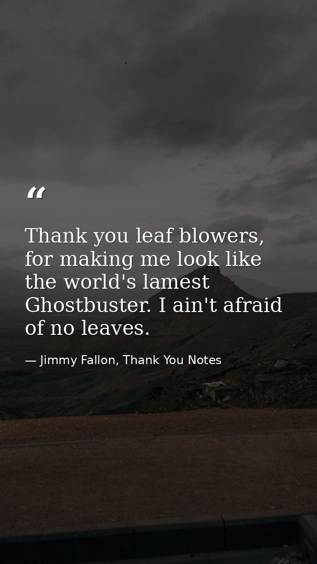 Thank you leaf blowers, for making me look like the world's lamest Ghostbuster. I ain't afraid of no leaves. — Jimmy Fallon, Thank You Notes