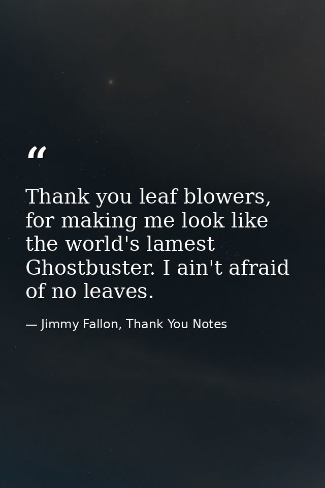 Thank you leaf blowers, for making me look like the world's lamest Ghostbuster. I ain't afraid of no leaves. — Jimmy Fallon, Thank You Notes
