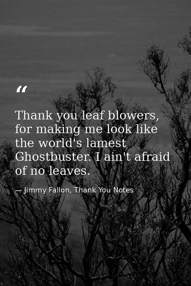 Thank you leaf blowers, for making me look like the world's lamest Ghostbuster. I ain't afraid of no leaves. — Jimmy Fallon, Thank You Notes