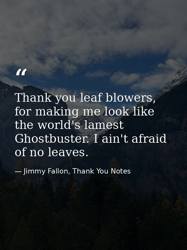 Thank you leaf blowers, for making me look like the world's lamest Ghostbuster. I ain't afraid of no leaves. — Jimmy Fallon, Thank You Notes
