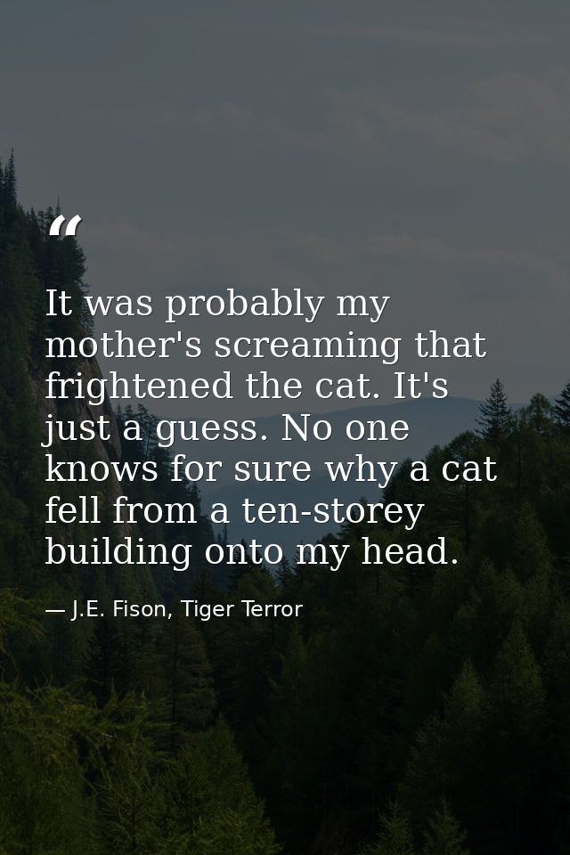 It was probably my mother's screaming that frightened the cat. It's just a guess. No one knows for sure why a cat fell f — J.E. Fison, Tiger Terror