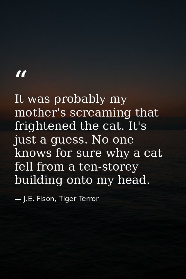 It was probably my mother's screaming that frightened the cat. It's just a guess. No one knows for sure why a cat fell f — J.E. Fison, Tiger Terror