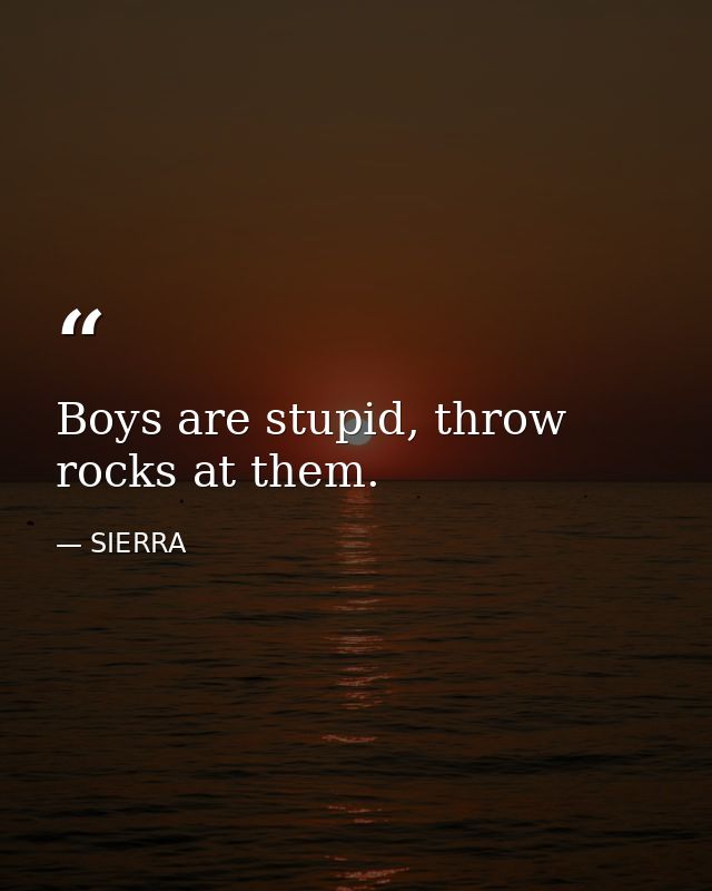 Boys are stupid, throw rocks at them. — SIERRA